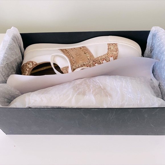 Authentic Mimco white leather ladies  trainers with rosé sequins , size 39 - Picture 7 of 10